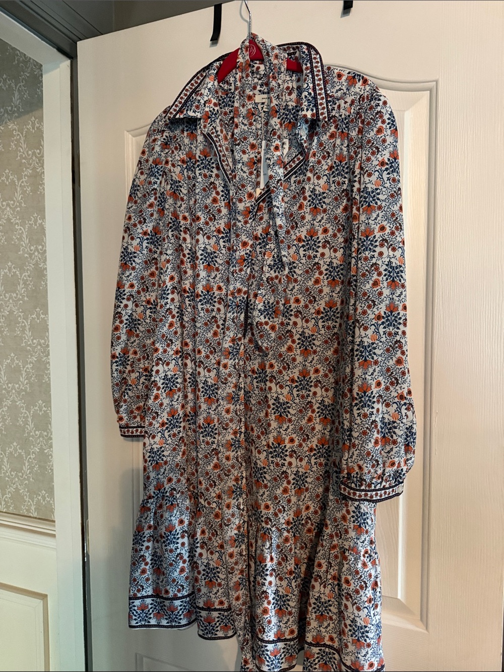 Max Studio White Midi Dress with Blue & Rust Floral Print